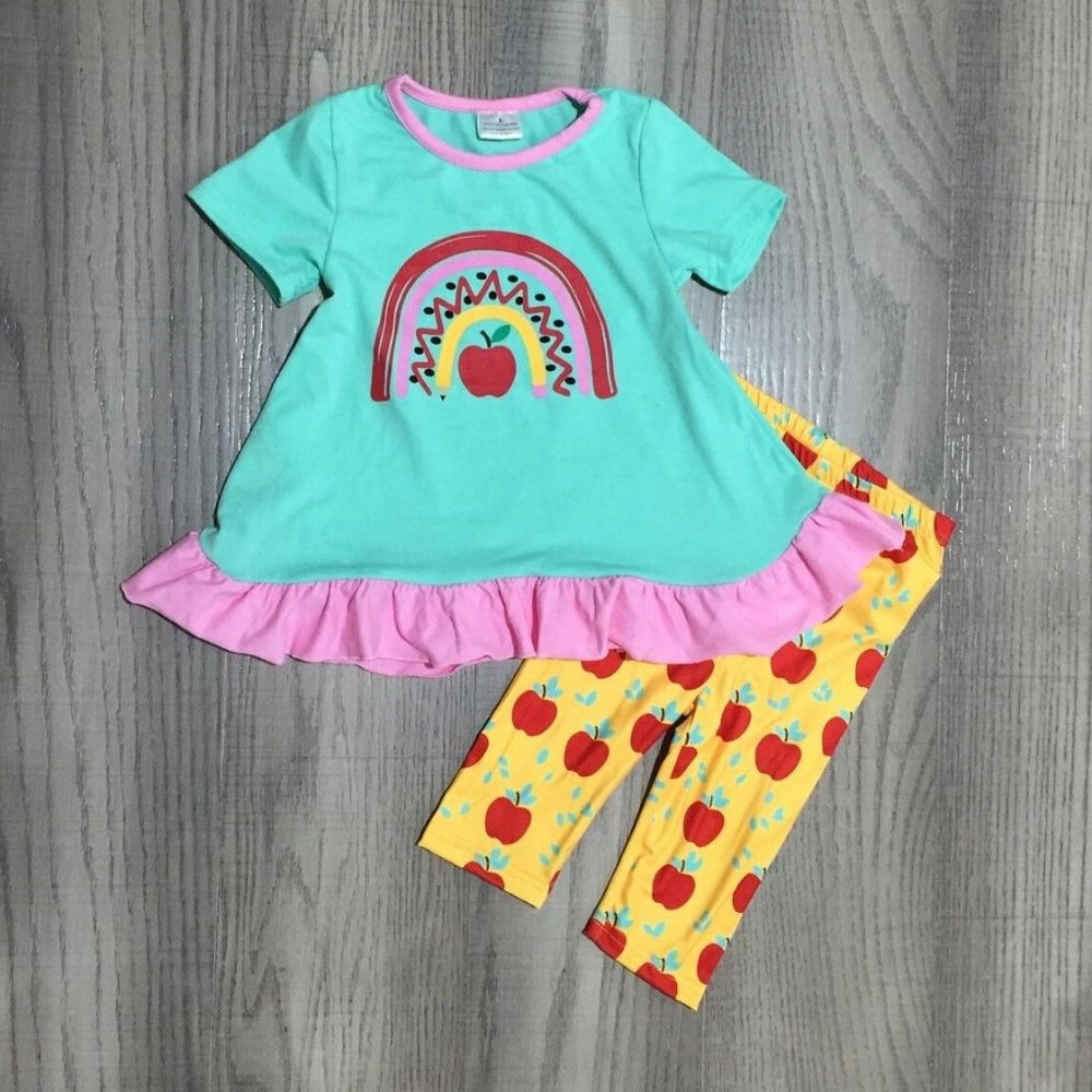 Boutique Apple Rainbow Back To School Girls Outfit Set